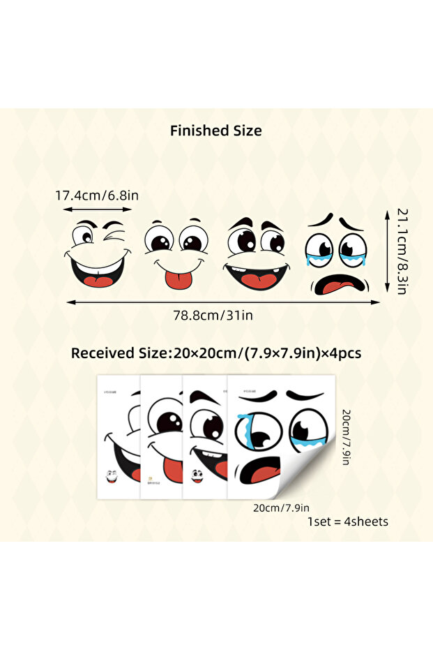 1set 4 sheets/Set Cartoon Face Stickers,Self-Adhesive, Plastic Surface Compatible,Home Decoration Su