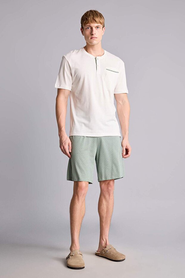 New Regular Fit Short Sleeve 2-Piece Modal Ecru Shorts Pajama Set I0887Ax26Hs