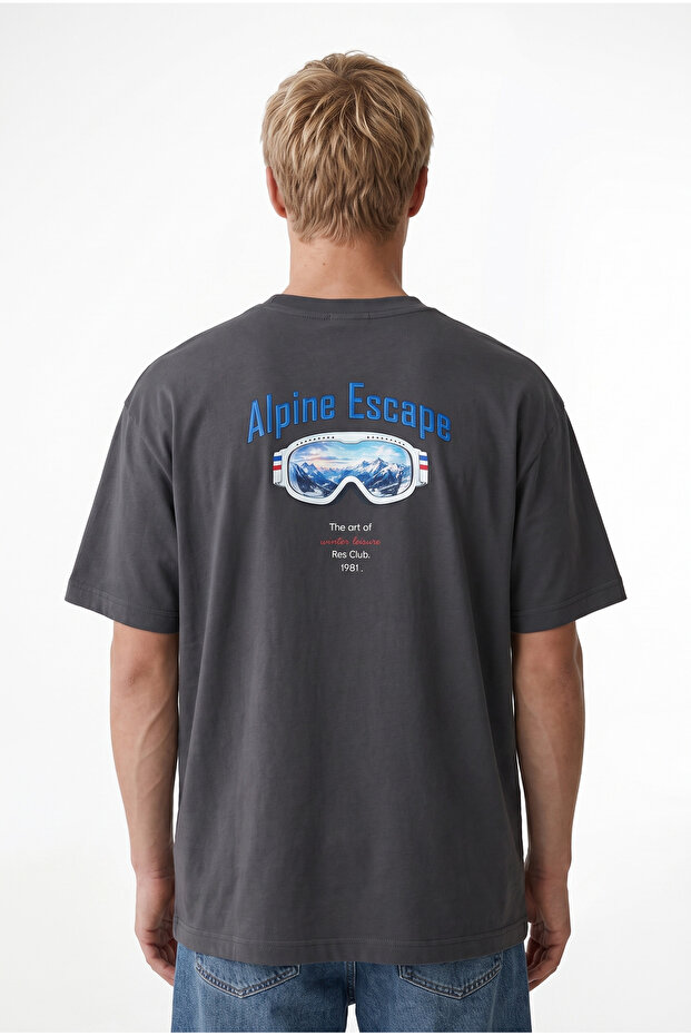 Men's Alpine Embroidered Oversize T-Shirt Smoked