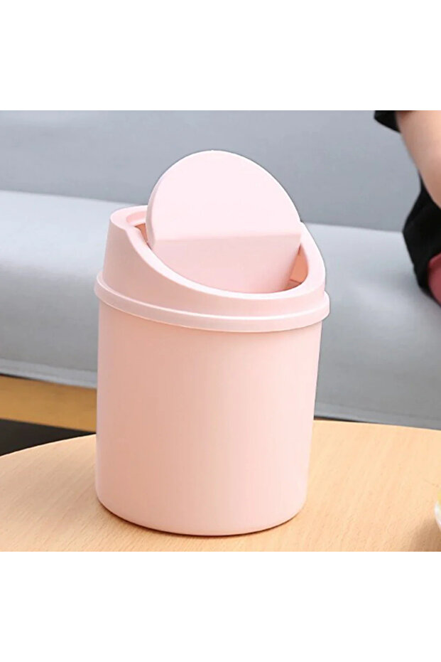 pink 1pc-Mini Desktop Bin Small Trash Can Tube with Cover Bedroom Trash Can Garbage Can Clean Worksp