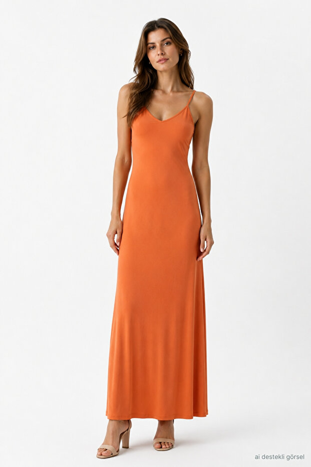 Women's Cross-Back Strap Long Sandy Dress-Apricot