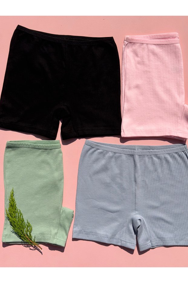 Women's Corded 4 Pieces Cotton Lycra Women's Shorts (BLUE-PINK-BLACK-GREEN)