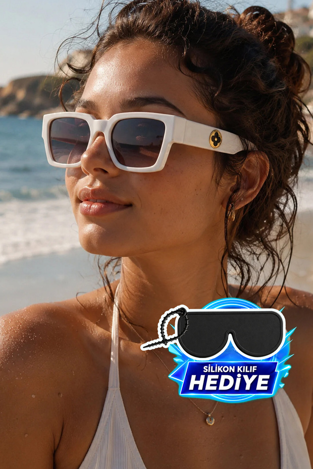 Unisex White Body Gradient Glass Gold Handle and Frame Detail Sunglasses