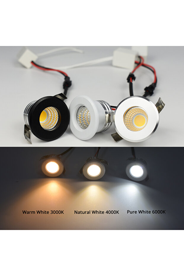 Pure White 6000K White Finish Small COB 3W LED Spot Downlights Cabinet Ceiling Light Cut 30mm CRI90+