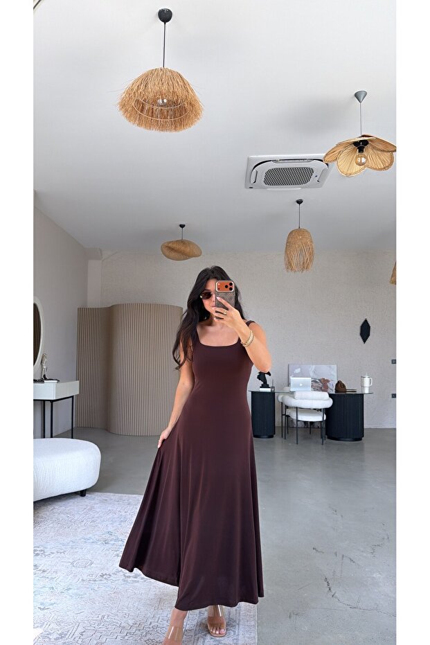 Brown Polyamide Long Dress