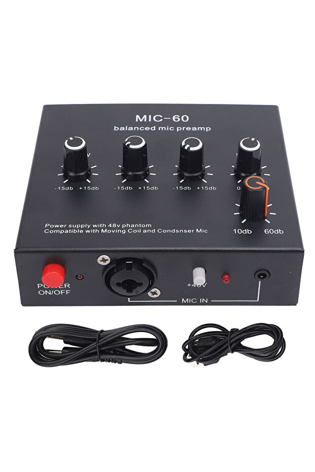 black Microphone Amplifier Enhance Sound Quality Balanced Mic Preamp Aluminum Alloy 48V Power Portab
