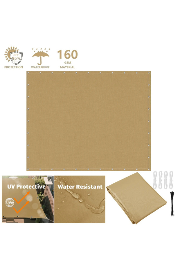 3x3M Sand Waterproof Awning 95%UV Block Sun Shade Sail Garden Privacy Screen For Car Canvas Pergola
