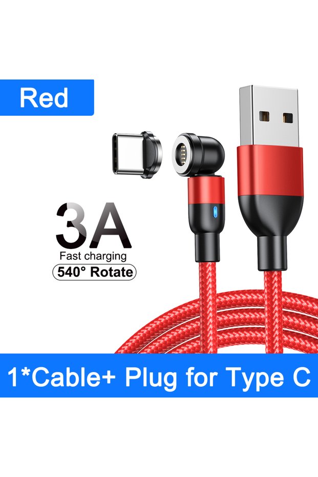 1m Red For Type C AUFU 540 Rotate Magnetic Cable Fast Charging Type C Cable For IPhone16 POCO Redmi