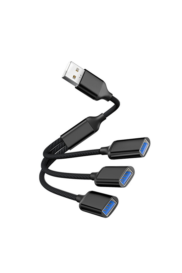 موزع USB أسود 3 في 1 من نوع C متعدد المنافذ لنقل البيانات