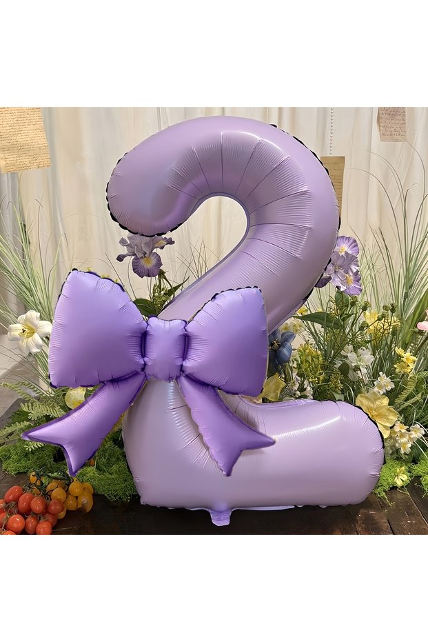 NUMBER 40inch purple-2 2pcs 40inch Cream Purple Number 0-9 Balloon with Bow Kids Adult Birthday Deco
