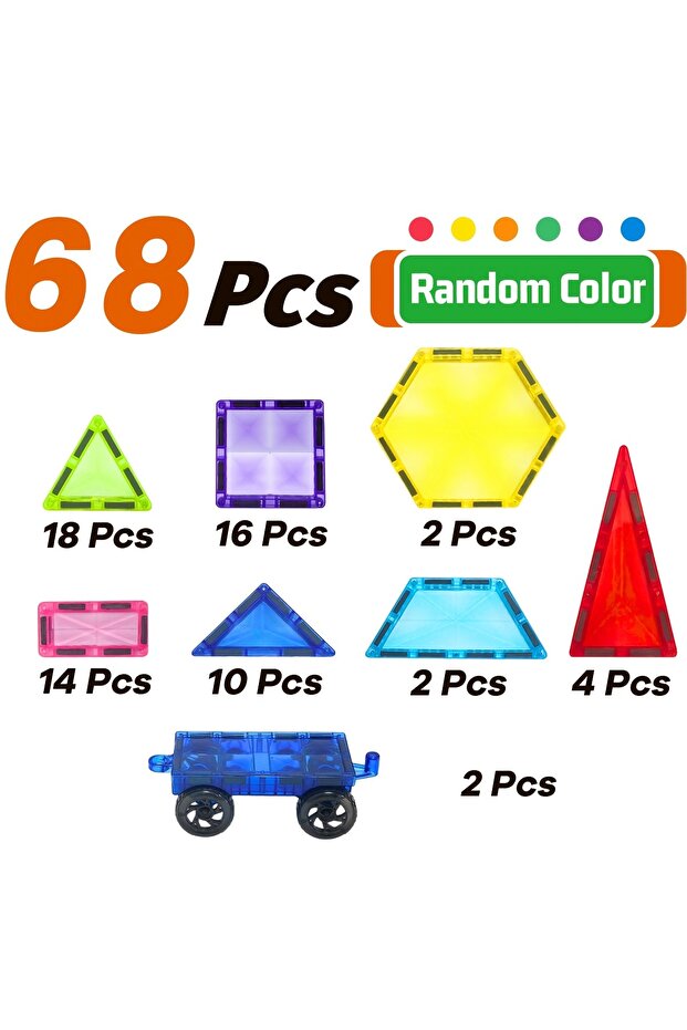 68 pieces Magnetic Building Blocks Toy Magnetic Tiles, Ideal for Parent-Child Interaction, Learning