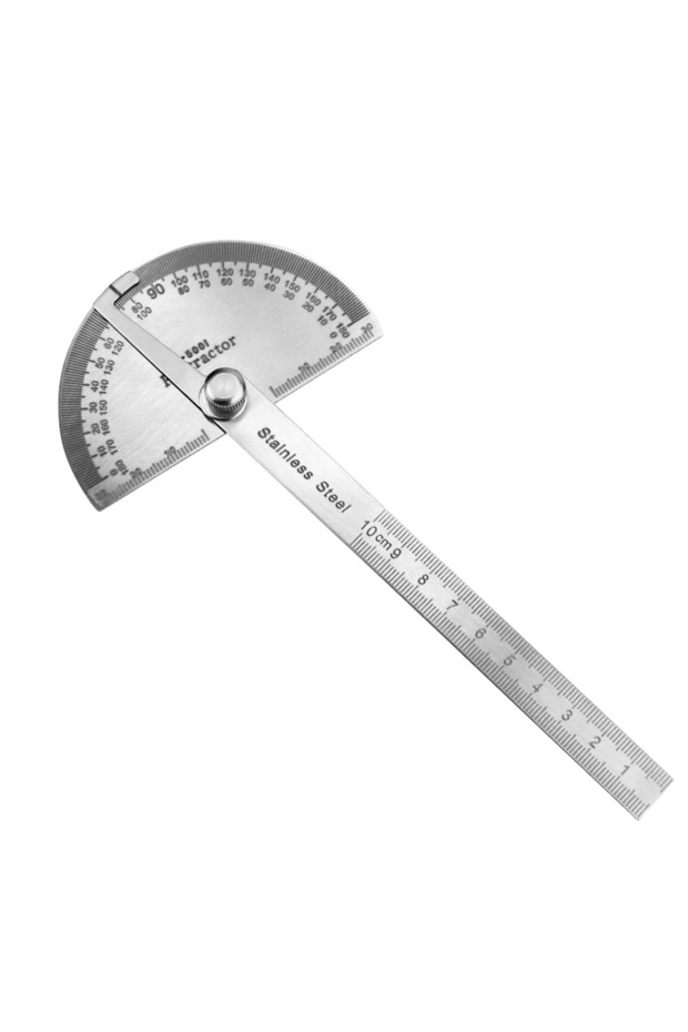 Silver Metal Angle Finder Rotary Measuring Ruler 180 Degree Protractor Stainless Steel Woodworking T