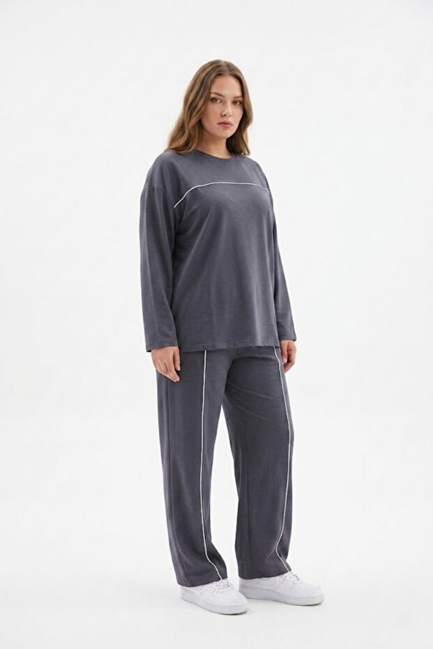 Oşho Style Modal Single Jersey Ribbed Long Sleeve 2-Piece Bottom and Top Set Plus Size