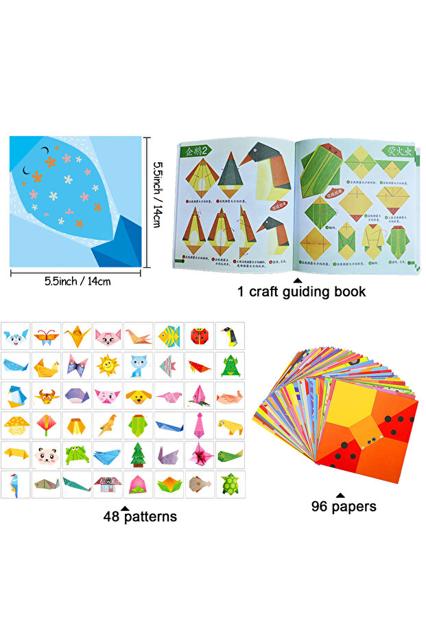 96 sheets Origami Kit 30/96 Sheets Origami Paper Craft Guiding Book DIY Art Craft Projects Supplies
