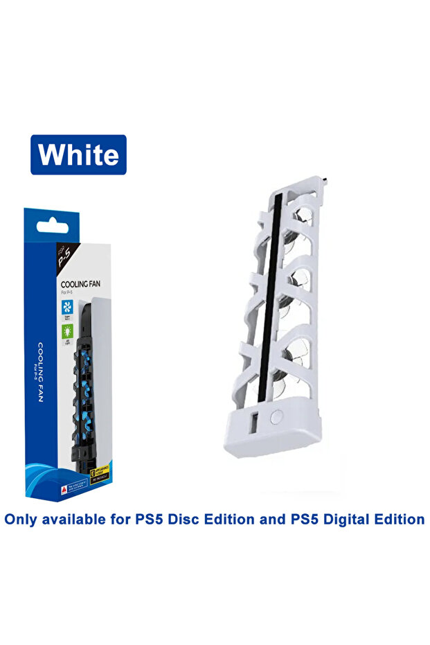 White For PS5 Both Disc and Digital Cooling Fan with LED Light for PS5 Both Disc and Digital Edition