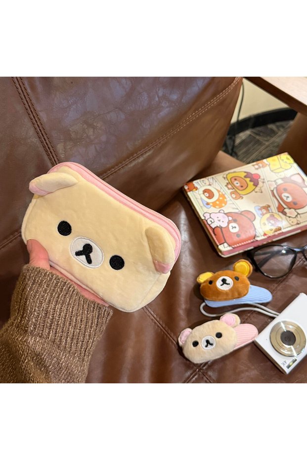 Bandai 02 Cute Rilakkuma Anime Coin Purse Cartoon Makeup Organizer Storage Bag Kawaii Bear Plush Bag
