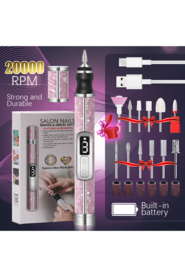 Pink Plus YIKOOLIN Electric Nail Drill Set Portable 4 Speeds Professional Manicure Pedicure Kit for