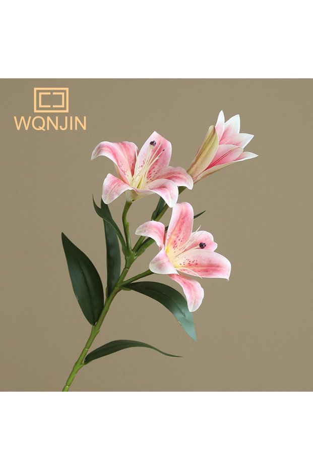pink Hot Sale 3D Printing PVC Lily Simulation Flower Home Decoration 3 Heads Lily Bouquet Wedding Fl
