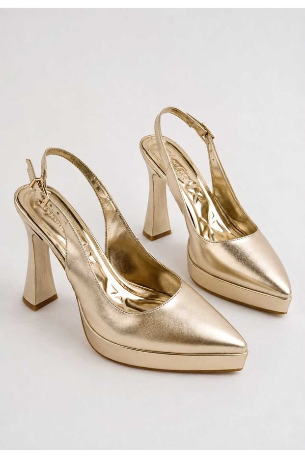Women's Metallic Leather Pointed Toe Open Back Evening Dress Shoes