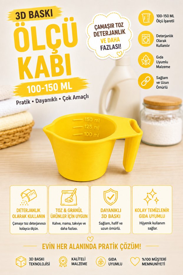 3D Printing 100-150 ml Measuring Cup | Laundry Detergent, Powder and Granule Measuring Cup | Food-Compliant Pla