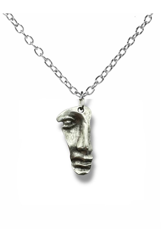Unisex Necklace with Half Face Figure – 60 cm Chain, Mysterious and Artistic Design