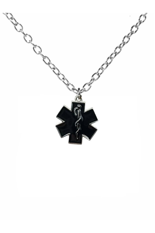 Black Color Unisex Necklace with Star of Life Figure – 60 cm Chain
