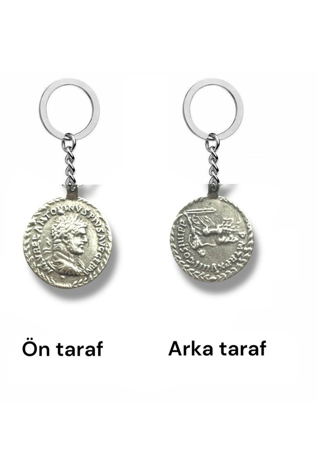 Roman Ancient Coin Keychain with Antoninus Figure – Double Sided – 1 Piece – Metal Unisex Accessory