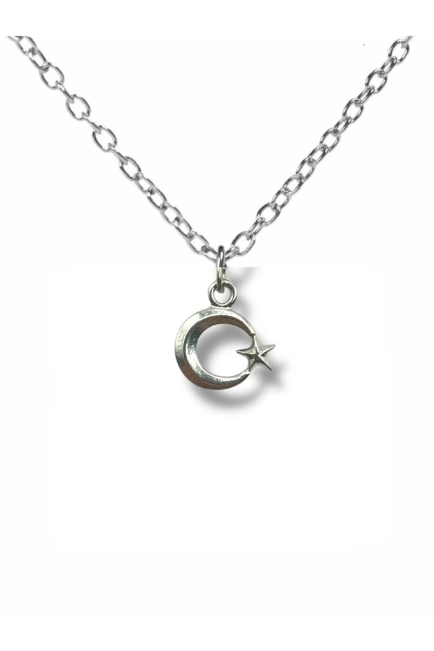 Silver Color Moon Star Figured Unisex Necklace – Meaningful and Elegant Design with Turkish Flag Icon