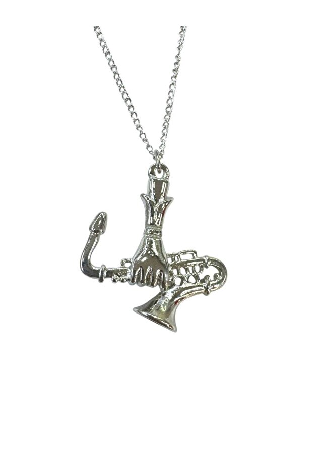 Metal Necklace with Hand Holding Saxophone – Unisex - Music Themed Accessory 60 cm Chain