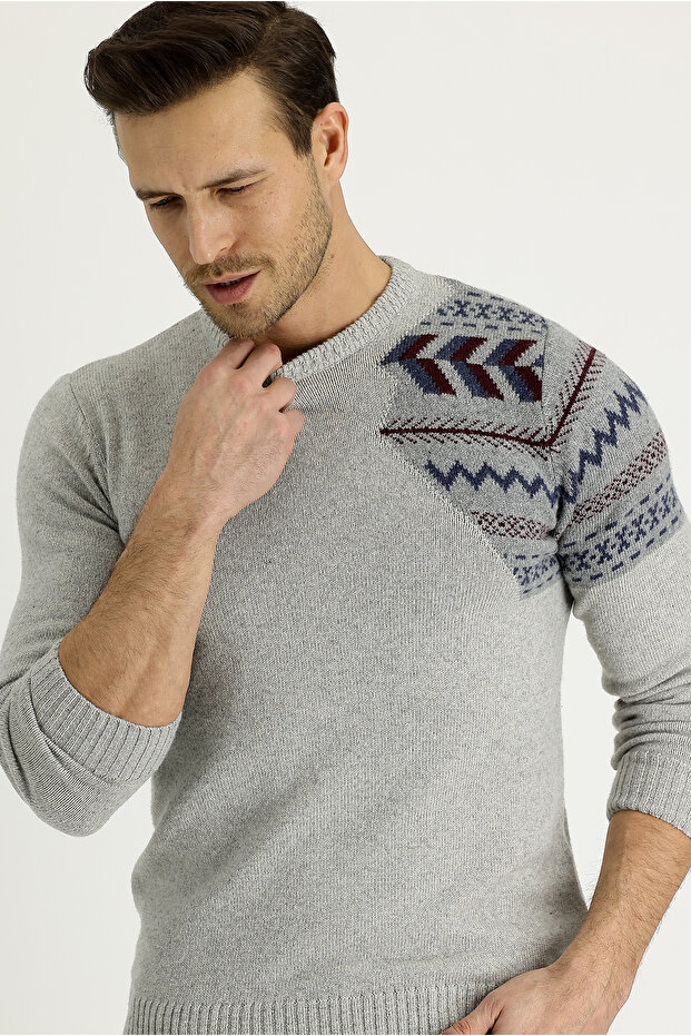 Crew Neck Patterned Wool Slim Fit Slim Fit Knitwear Sweater
