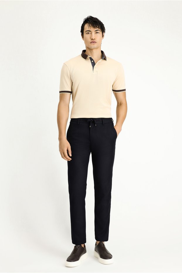 Regular Fit Standard Cut Lycra Trousers with Elastic Waist and Drawstring
