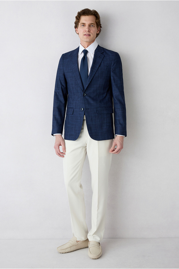 سترة 7 Drop Slim Fit ذات تصميم ضيق وياقة أحادية وتصميم كلاسيكي منقوش
