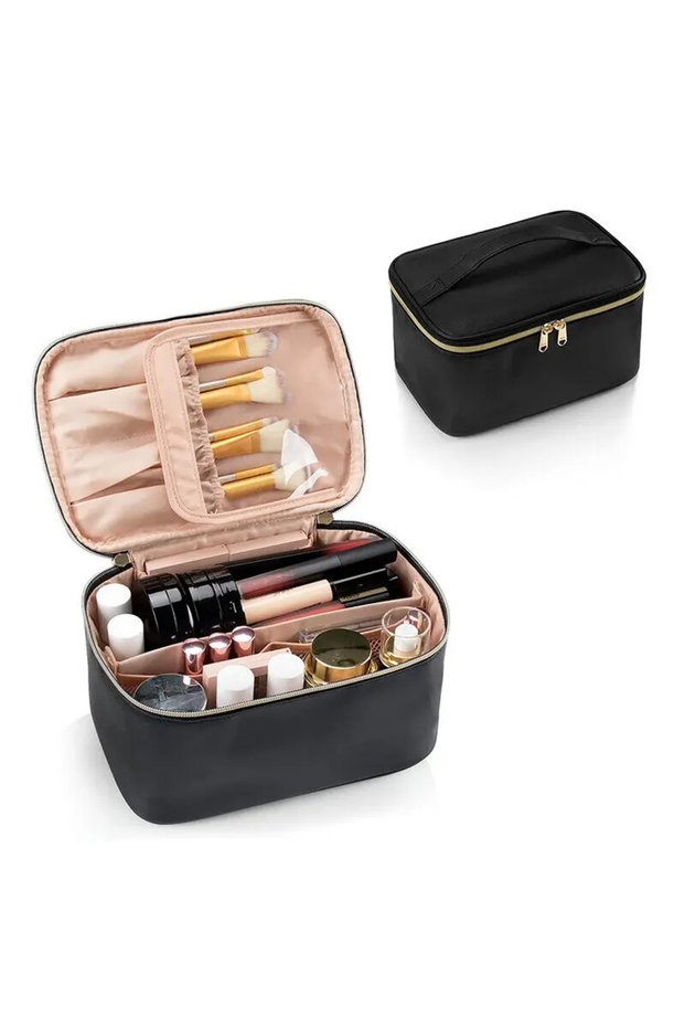 Black Large Capacity PU Waterproof Toiletry Storage Bag Women's Fashion Travel Portable Cosmetics Ba