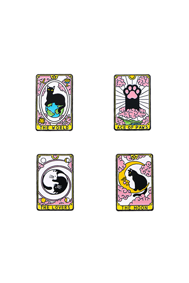 4pcs 4pcs Exquisite Cartoon Cat Tarot Card Enamel Brooch Creative Pink Lapel Pin Badge Backpack Clot
