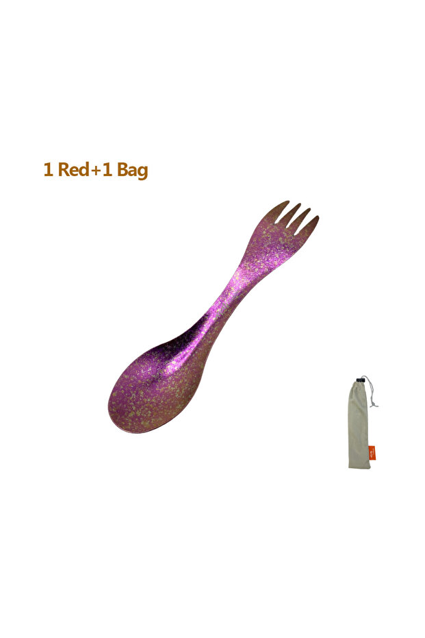 1PC Red Pure Titanium Spork 2 in 1 Spoon Ultralight Tableware Portable Fork Outdoor Camping Picnic T