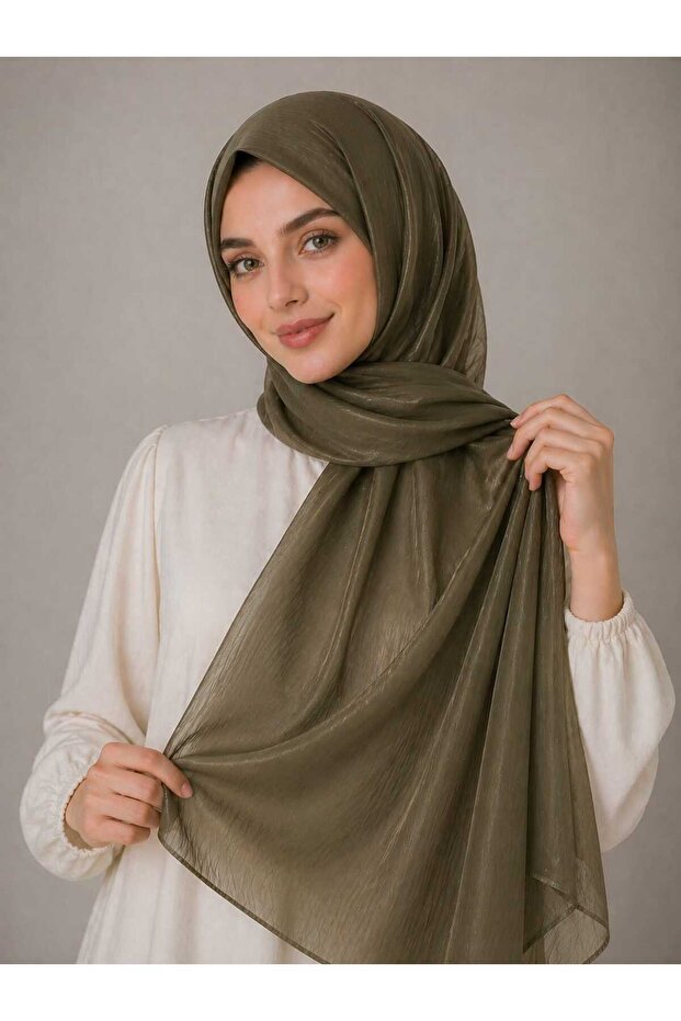 شال كاكي، يوريو ساتان شيفون، 75 × 180 سم