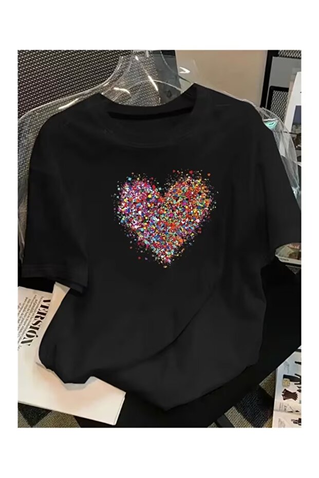 Colorful Heart Printed Oversie T-Shirt