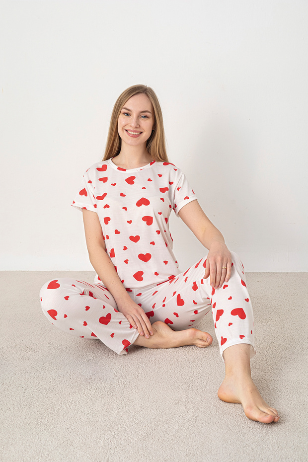 Patterned Short Sleeve Pajama Set - 1