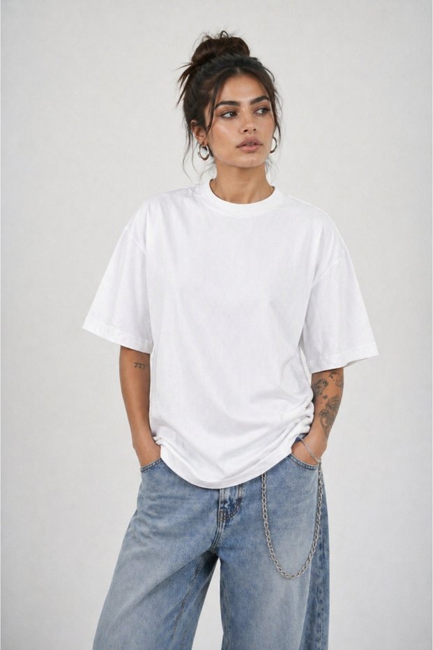 Women's Oversize T-Shirt 100% Organic Cotton Thick Textured Fit Round Neck