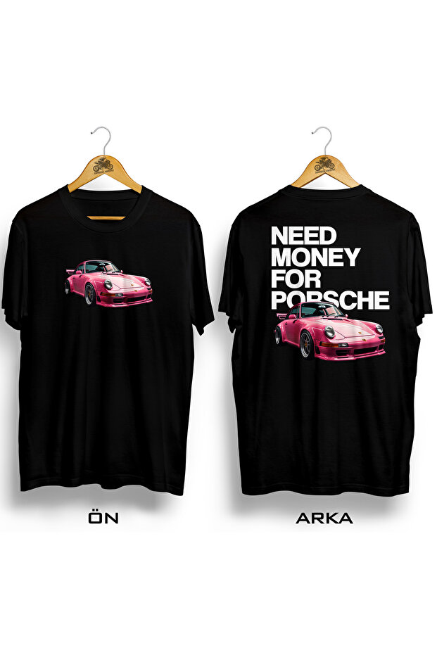 Need Money for Porsche Pink / 100% Cotton 24/1 Fabric Premium Black&White Tshirt