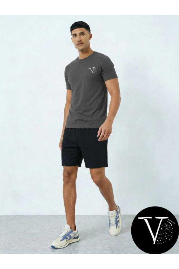 Men Charcoal T-Shirt and Shorts Co-Ords
