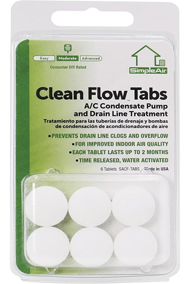 SACF Drain Line Clean Flow Tabs, for AC Units, HVAC Systems, Dehumidifiers, Condensate Drain Line Applications, 6 Count (1 Pack)