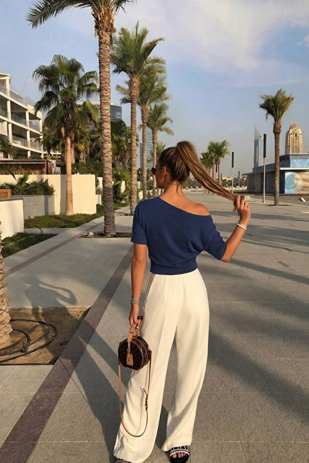 Kadın Günlük Slim Basic Lacivert Bluz - 6