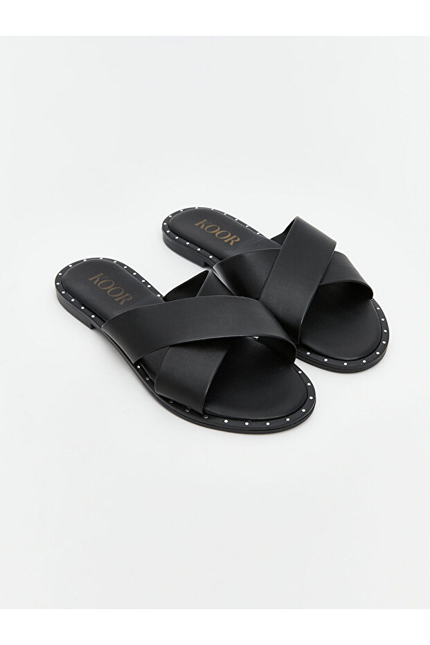 Black cross-strap women's slippers from gulis gi̇yi̇m