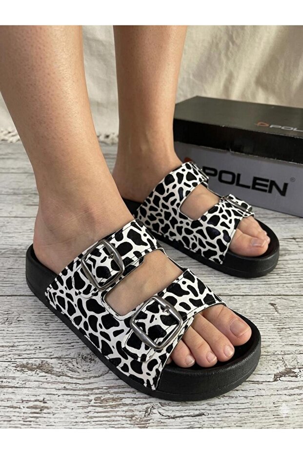 White Zebra Double Buckle Orthopedic Daily Slippers