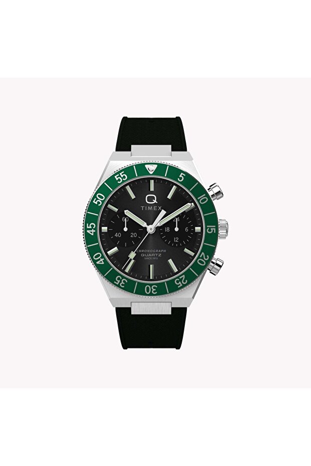 Men's Silver-Tone SS, Black Silicone | TW2Y56100