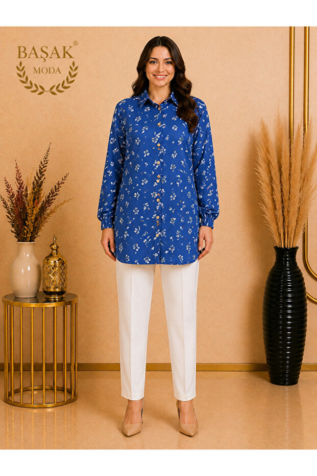 Fashionable Shirt with Shoulder Puffs and Pattern, Comfortable Cut, Plus Size