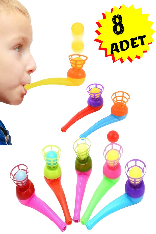 8Pcs Saxophone Ball Blowing Game Party Favor Educational Balance Skill Stress Relief Toy Popit Pipette Breath Ball Bounce Lift Game
