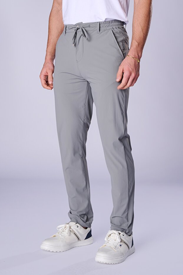 Men's Elastic Waist Flat-Leg Lycra Jogger Pants with Side Pockets