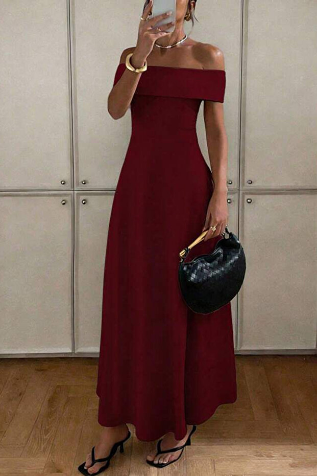 Burgundy Creil Strappy Double Fabric Long Dress Tns-4424